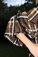 Kaftan Blouse Coffee Latte Check -SALE