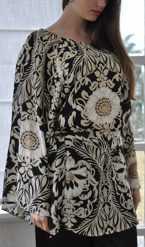 Kaftan Blouse Mocca, Aubergine Paisley -SALE
