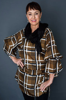 Kaftan Blouse Coffee Latte Check -SALE