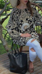 Kaftan Blouse Mocca, Aubergine Paisley